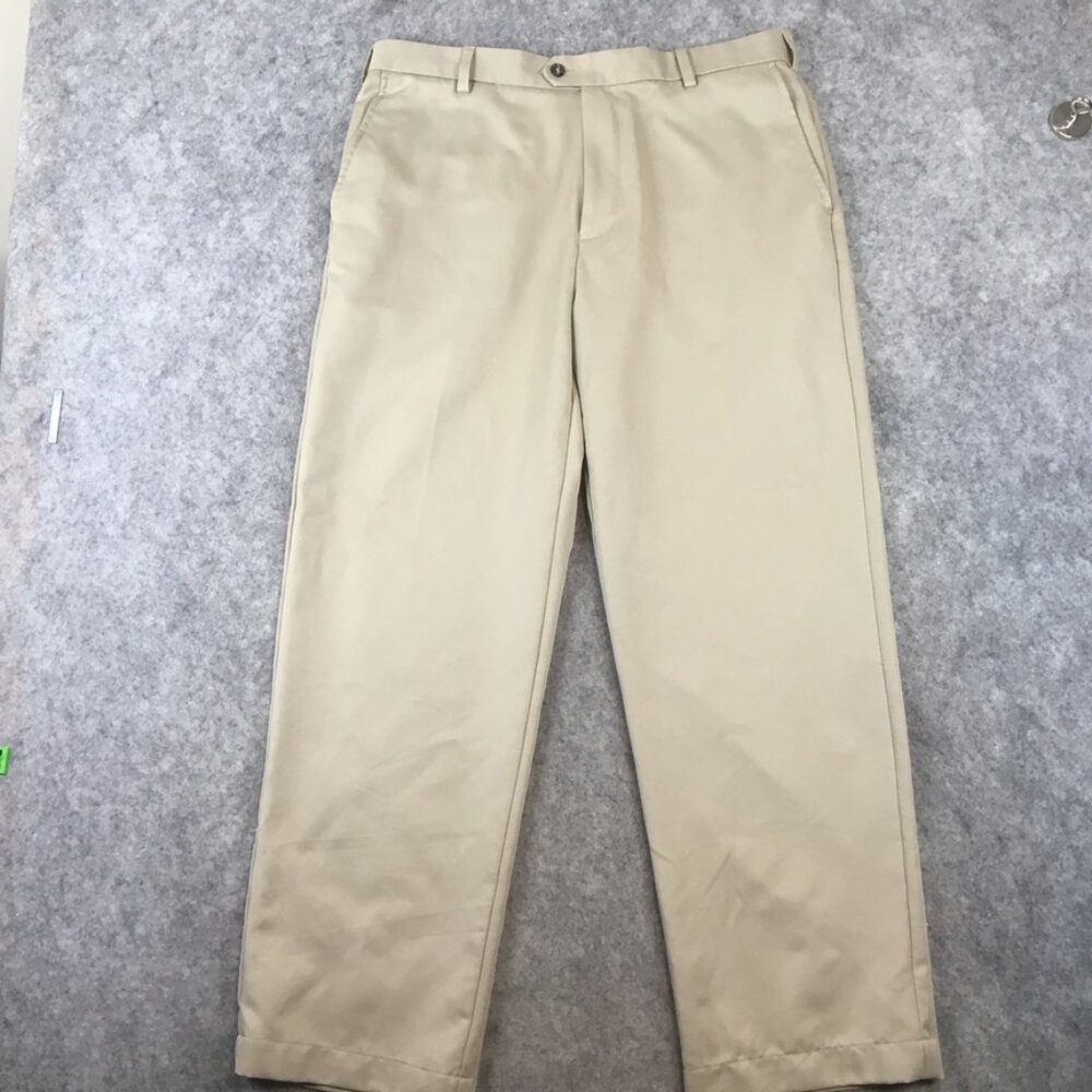 IZOD Golf Pants 36x32 Khaki Flat Front Chino Stretch Straight Leg Career Casual